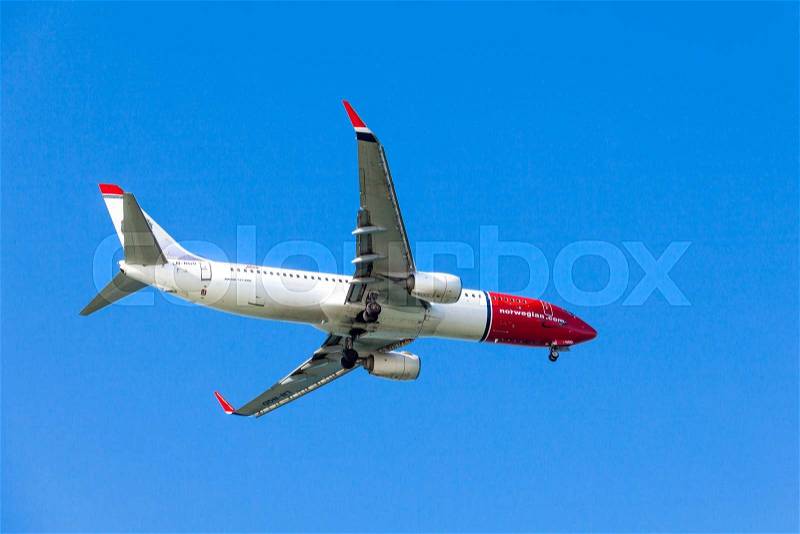 FARO,PORTUGAL-MAY 09:Airliner of Norwegian air shuttle at Faro International Airport, May 09, 2015 in Faro, Portugal.Norwegian is the third largest low-cost carrier in Europe, stock photo
