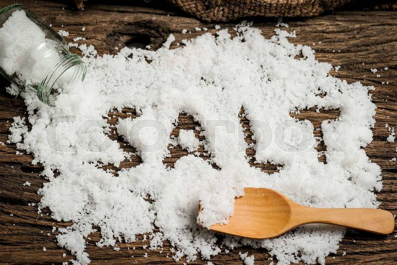 SALT written on a heap of salt, stock photo