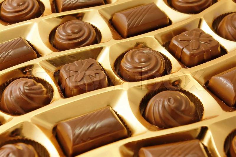 Chocolate sweets in an box, stock photo