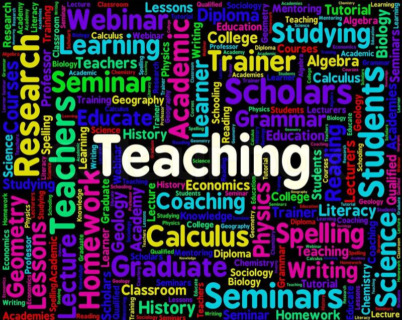 Teaching Word Represents Give Lessons And Coaching, stock photo