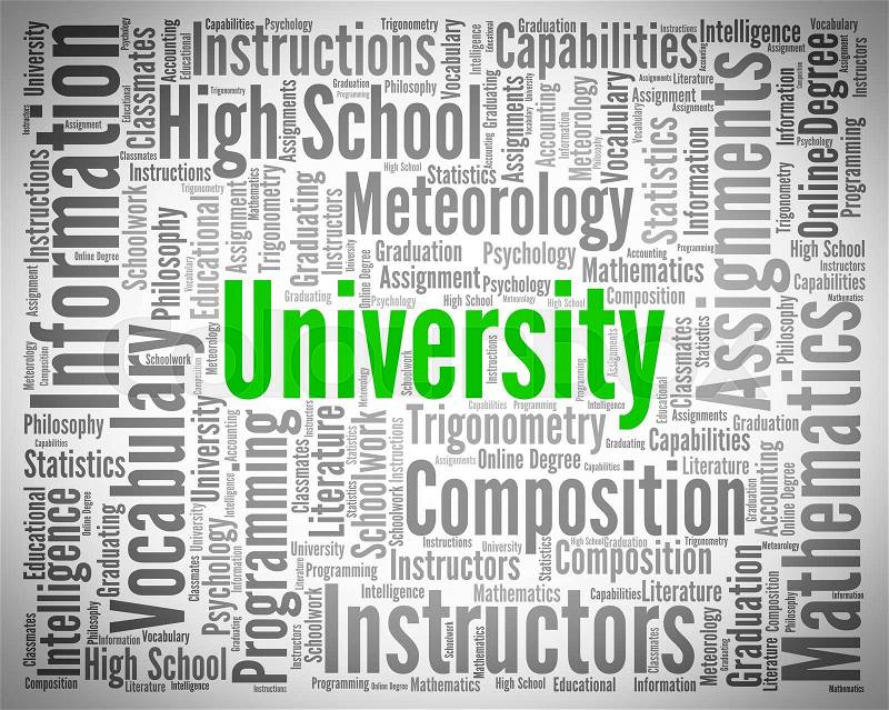 University Word Representing Educational Establishment And Universities, stock photo