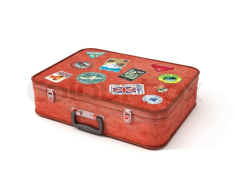 Old Suitcase Travel Stickers isolated with a clipping path, stock photo