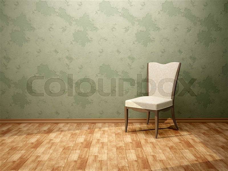 3d illustration of the chair in the room with green walls, stock photo