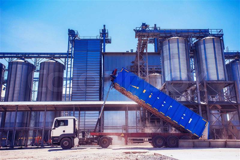 Set of storage tanks cultivated agricultural crops processing plant, stock photo