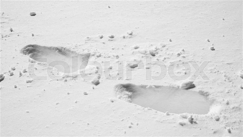 Foot print on snow close up top of the mountains, zermatt, switzerland, stock photo