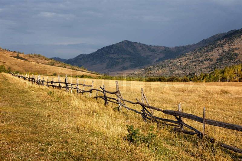 Farm Fence in East Kazakhstan, Altai mountains , stock photo