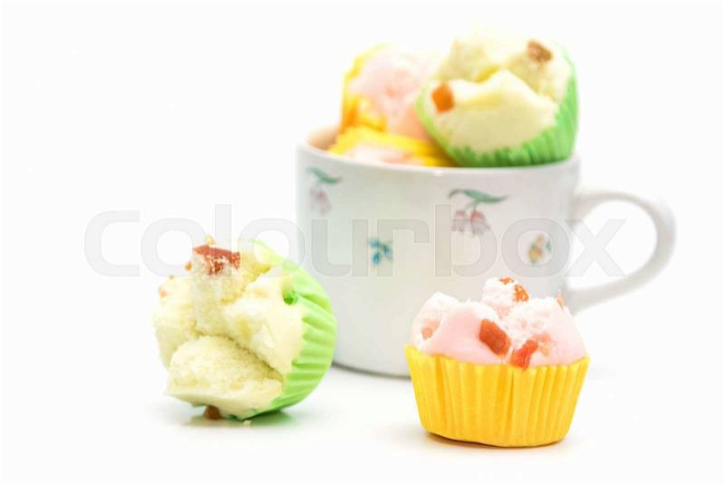 Thai dessert, thai steamed cup cake or cotton cake in cup, stock photo