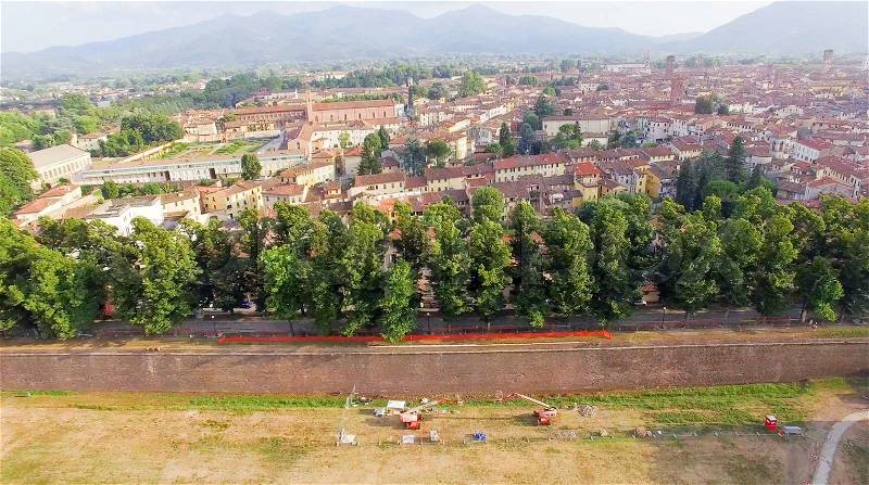 Lucca, Italy- City overhead view, stock photo