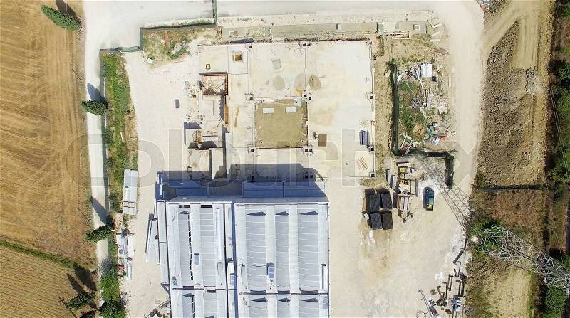 Overhead view of construction site, stock photo