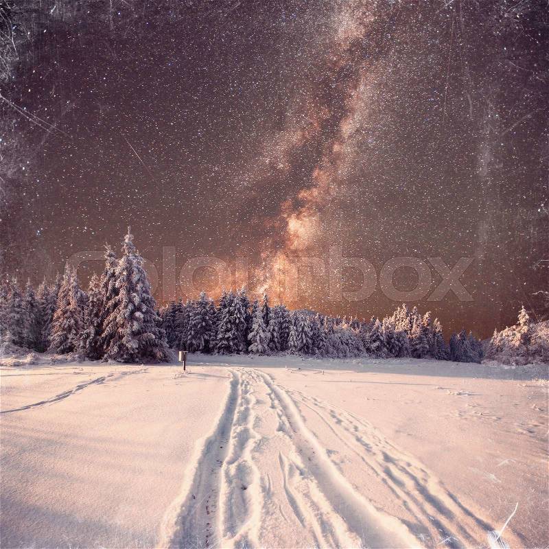 Fantastic milky way in the New Year\'s Eve. Vintage effect, stock photo
