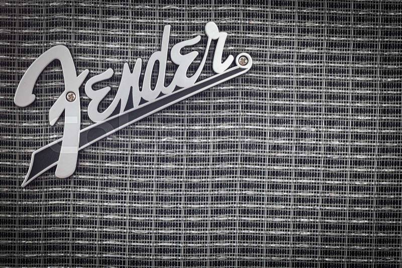 BANGKOK, THAILAND - AUGUST 4 : Fender Logo on Guitar Power Amplifier as vintage background music theme, Bangkok, Thailand on 4 August 2015, stock photo