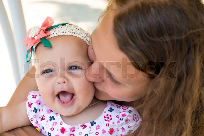 Children, people, infancy and age concept - beautiful happy baby over, stock photo