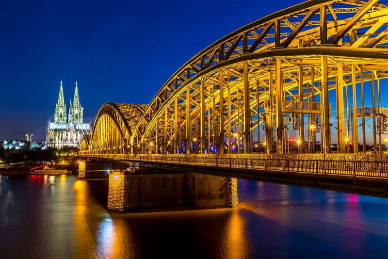 Cologne Cathedral and Hohenzollern Bridge, Cologne, Germany, stock photo
