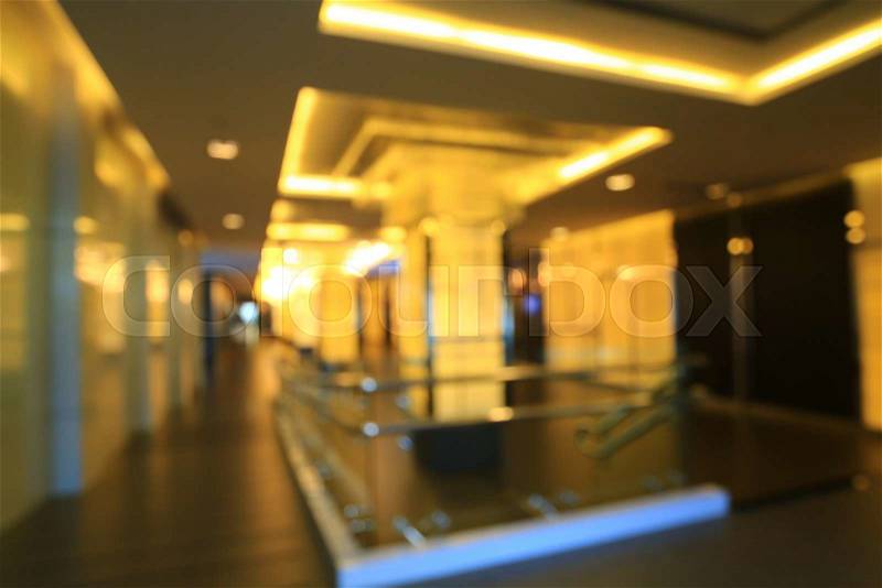 Blur hall interior with lights in Hotel, stock photo