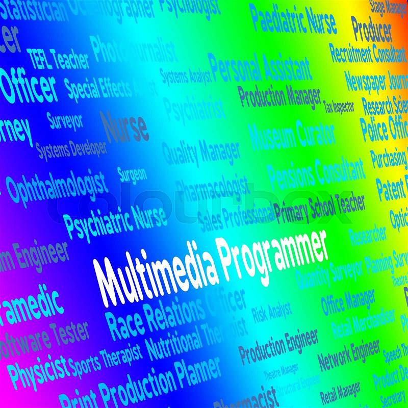 Multimedia Programmer Showing Software Engineer And Employment, stock photo