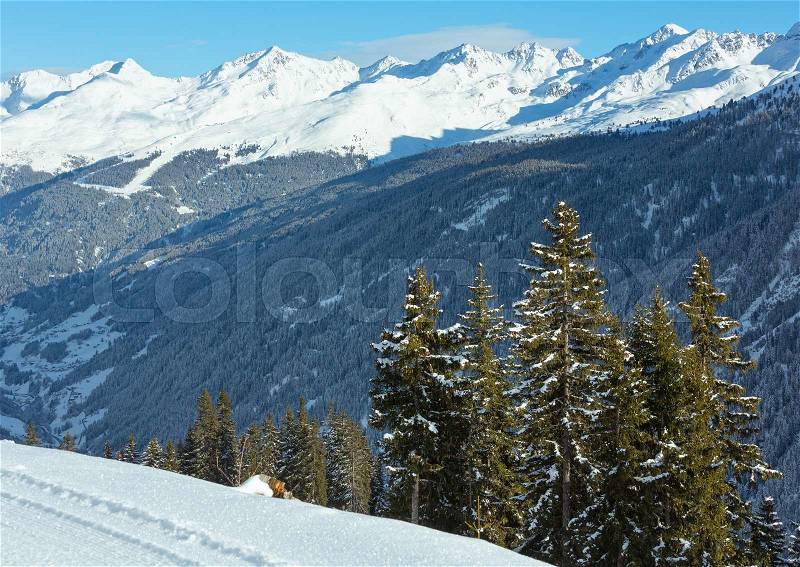 Winter mountain landscape. Kappl ski region in the Tyrolean mountains, Austria, stock photo
