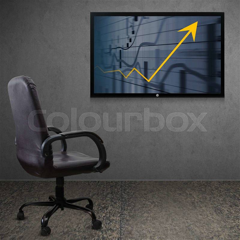 Office chair and TV screen with business graph, stock photo