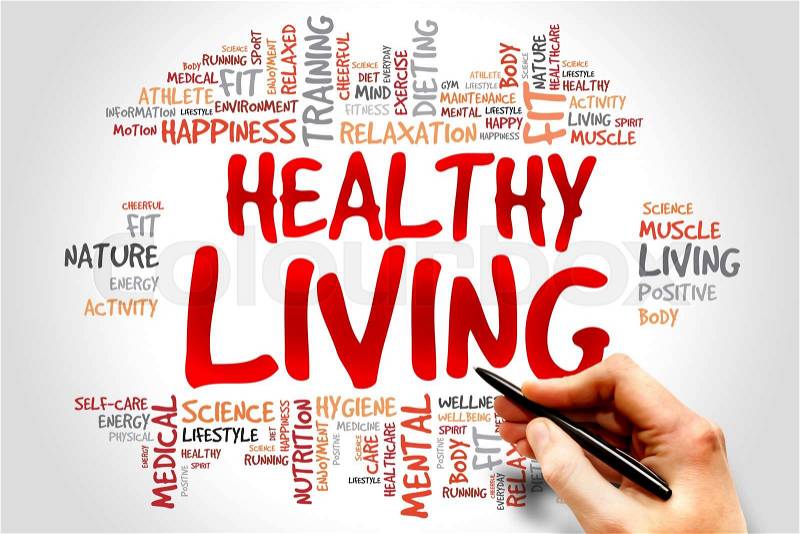 Healthy Living word cloud, health concept, stock photo