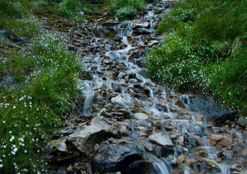Stream in mountains, pure nature beautiful landscape, stock photo