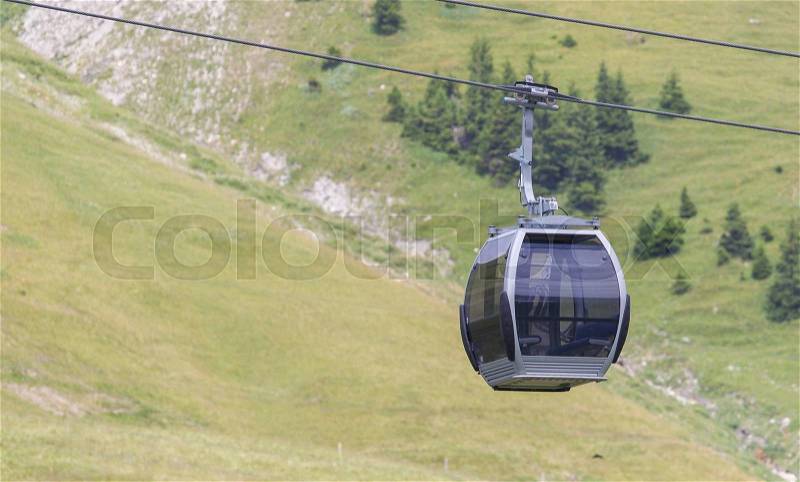 Ski lift cable booth or car, Switzerland in summer, stock photo
