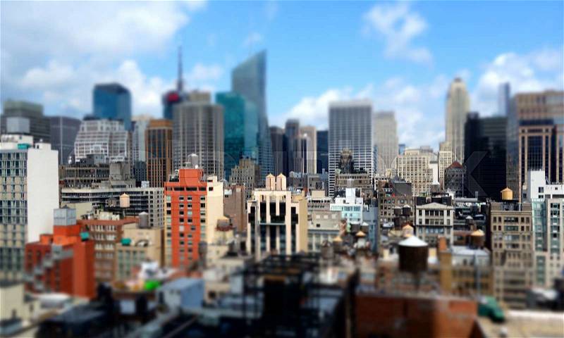 Buildings in midtown Manhattan with a tilt shift effect, stock photo