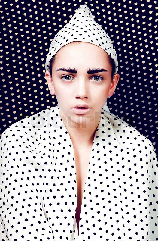 Art concept. young girl with eyebrows make up, stock photo