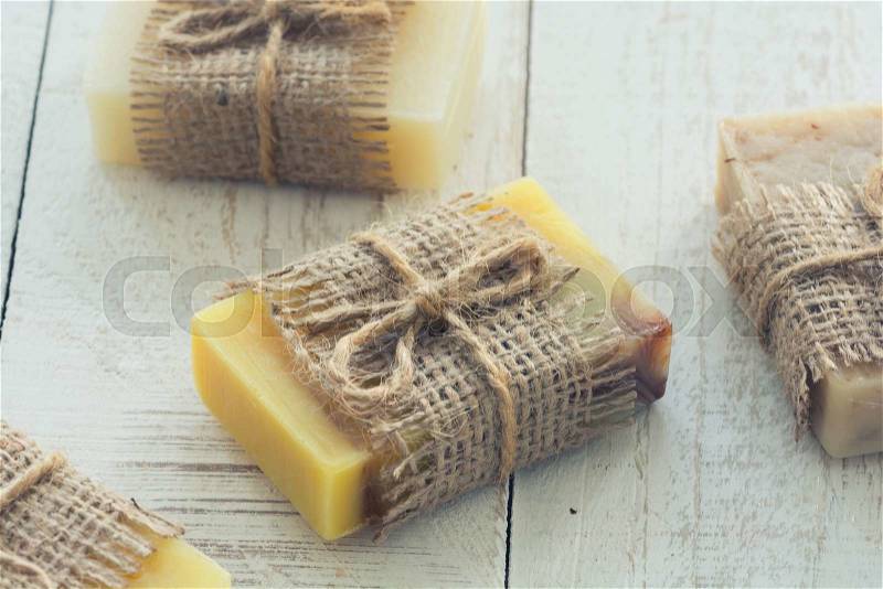 Handmade Soap closeup . Spa products , stock photo