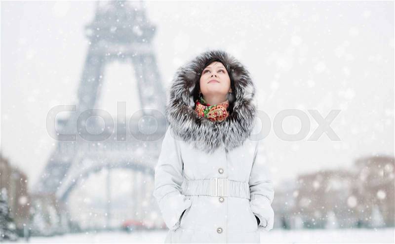 Young woman in Paris on a winter day, stock photo
