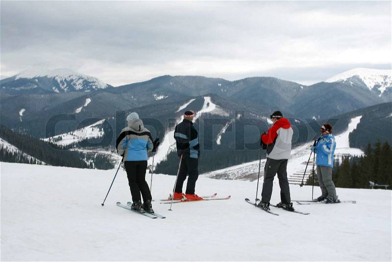 Rest and skiing in mountains Carpathians in Ukraine, stock photo