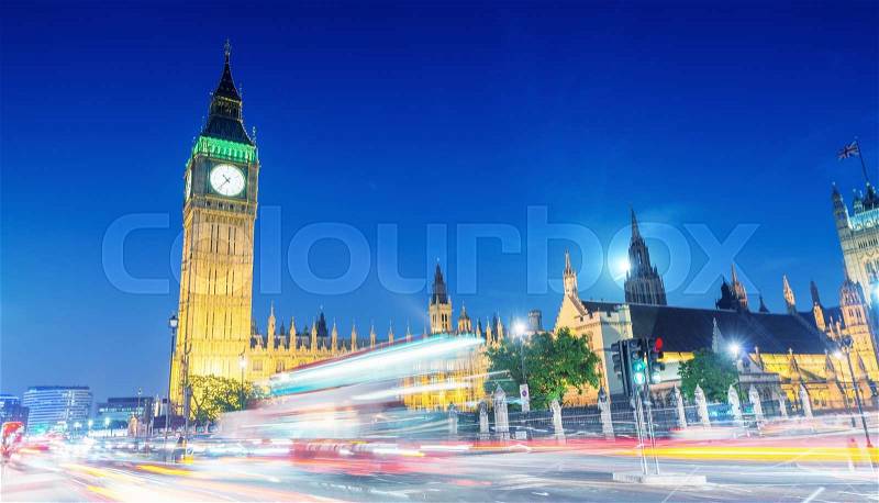Westminster at night. London city lights, stock photo