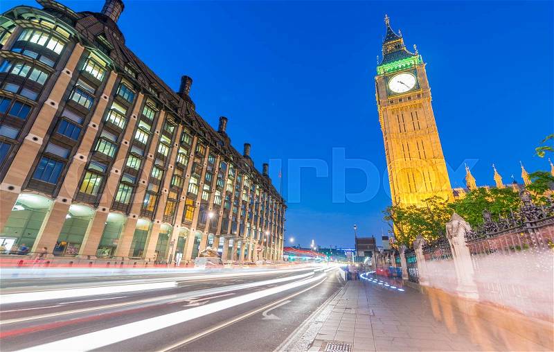 Westminster at night. London city lights, stock photo