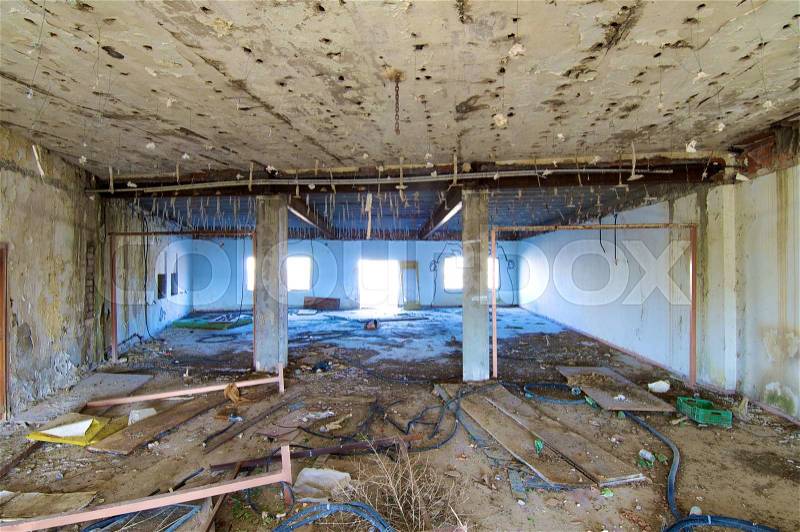 Inside view of an abandoned building, stock photo
