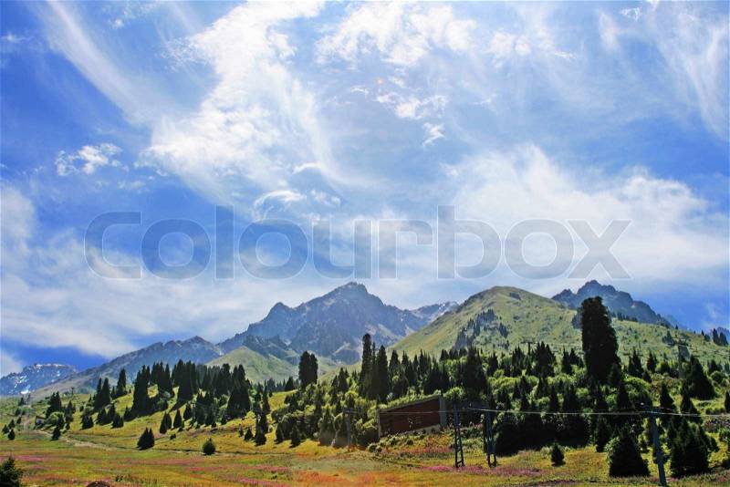Summer mountain landscape Central Asia Trans-Ili Alatau mountain, stock photo