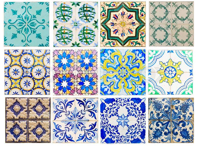 Set of antique traditional tiles asulejos of Portugal, stock photo