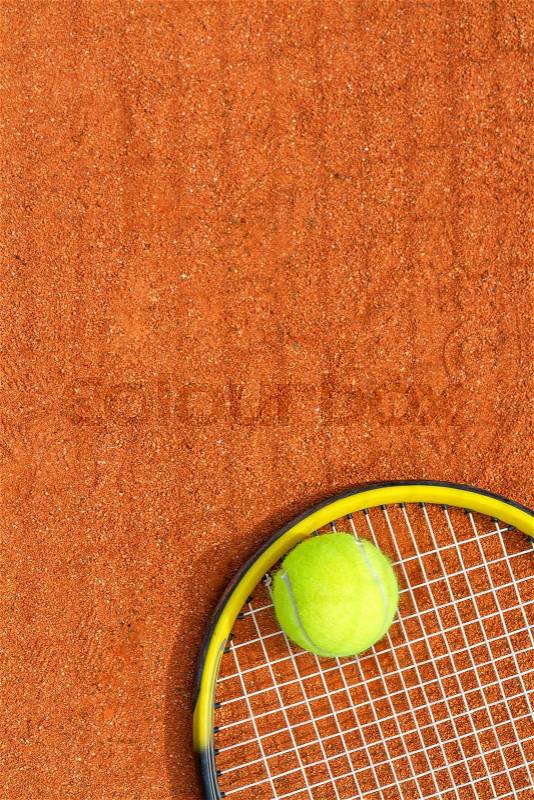 Sport background with a tennis racket and ball. Vertical image, stock photo