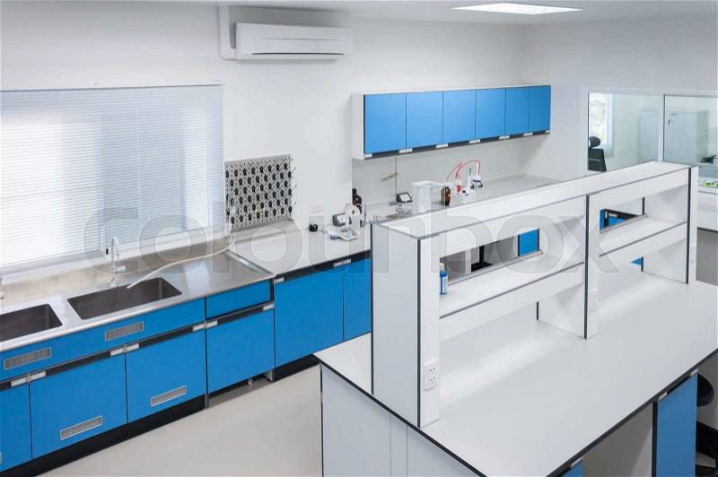 Science modern lab interior architecture with lab equipment, stock photo