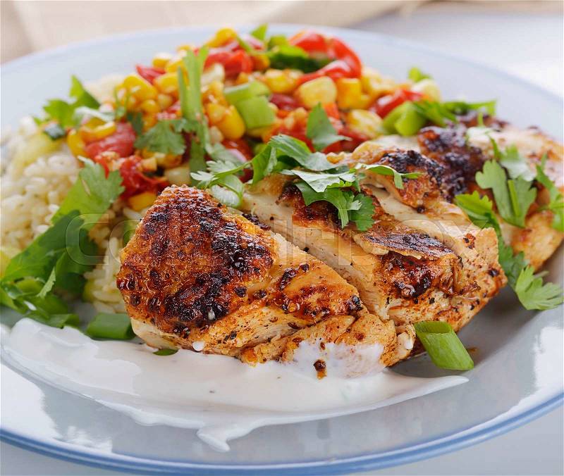 Chicken Breast with Rice and Vegetables, stock photo