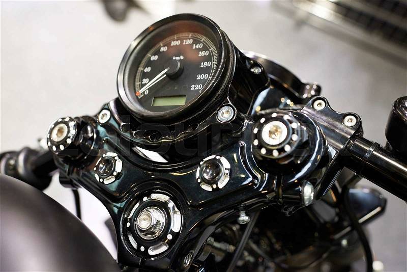 Motorcycle classic speedometer close up, stock photo