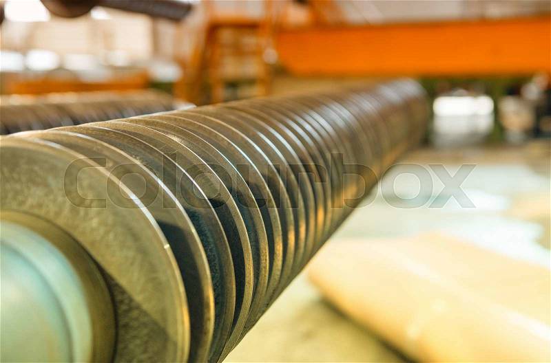 Industrial machine for steel coils cut, stock photo