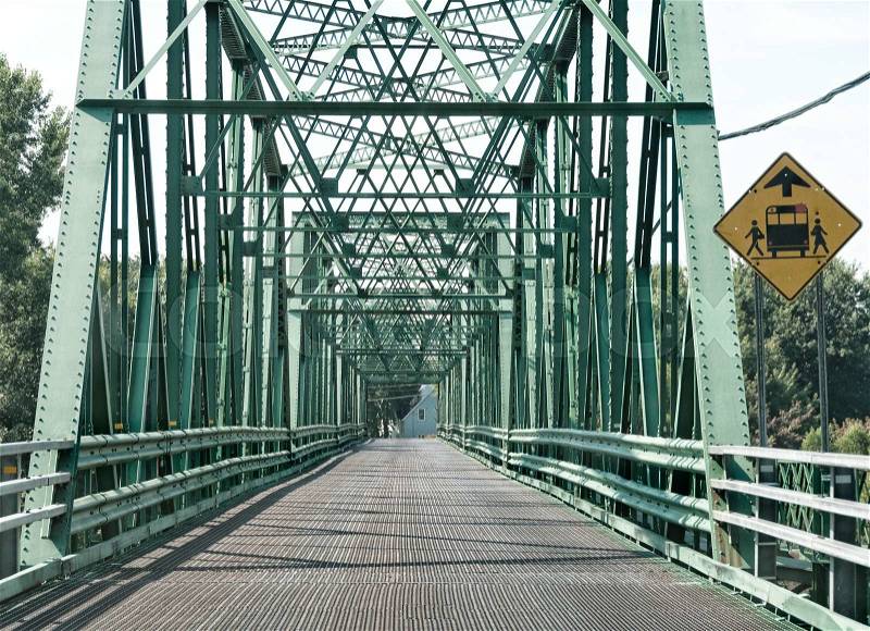 Empty large green 2 lanes metal bridge, stock photo