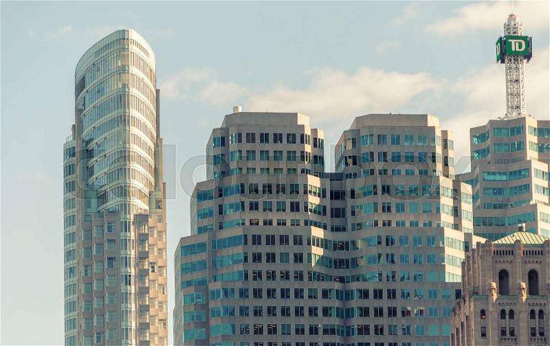 TORONTO - JULY 12, 2008: City buildings on a summer day. Toronto attracts 10 million visitors annually, stock photo