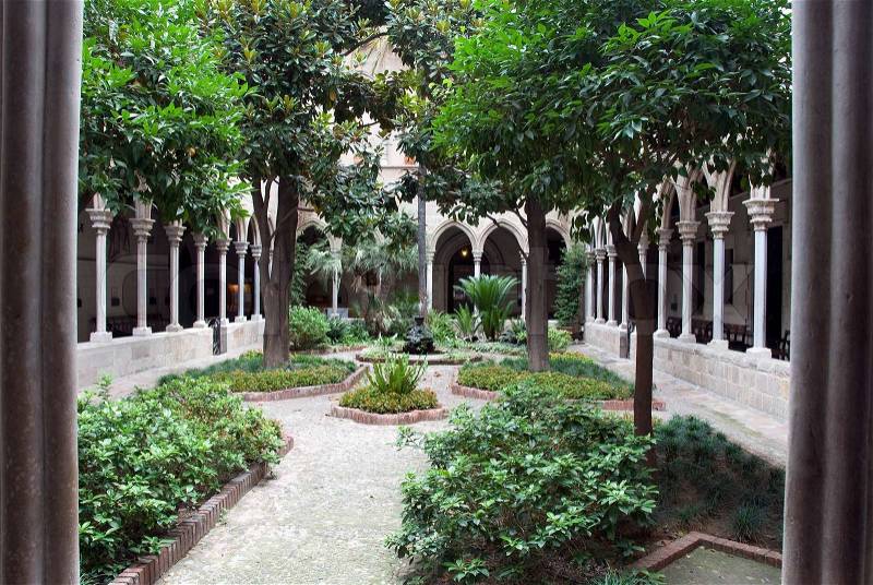 Garden inside church barcelona, stock photo