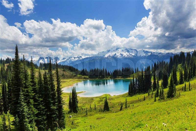 Image lake and Glacier Peak in Washington, USA, stock photo