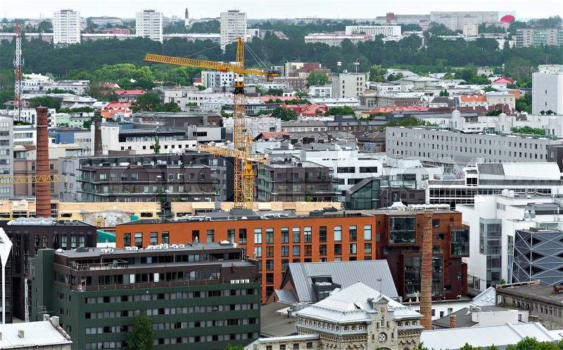 Aerial street view in business district in Tallinn, stock photo