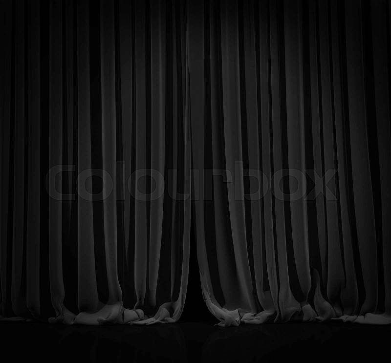 Black curtain with spot light on theater or cinema stage, stock photo
