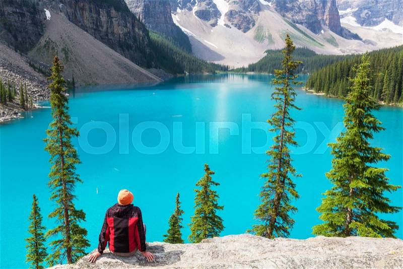Beautiful Moraine lake in Banff National park, Canada, stock photo