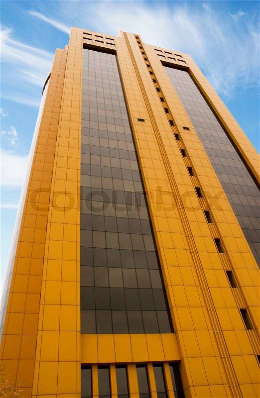 Shot looking up at a corporate office building in Astana, Kazakhstan, stock photo