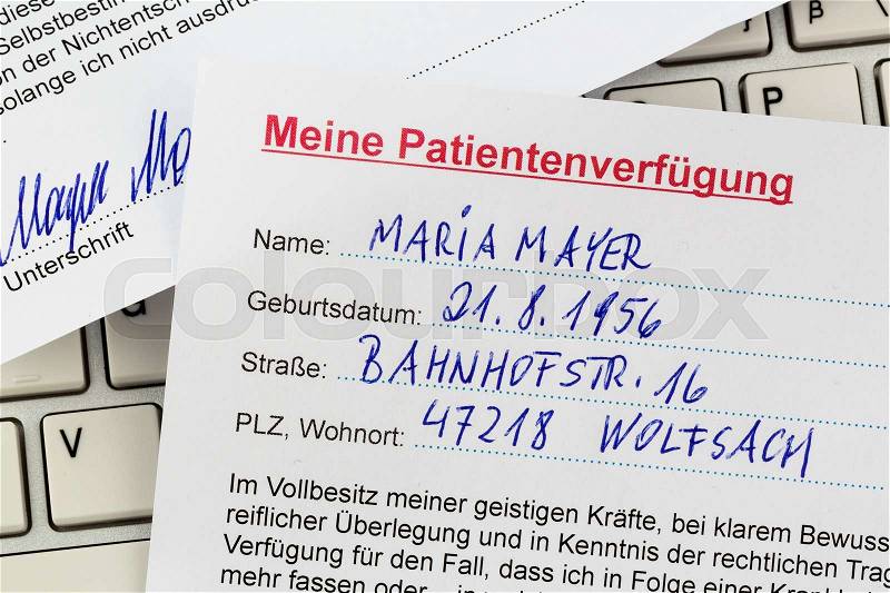 A living will in german. instructions for the doctor or the hospital in the event of terminal illness, stock photo
