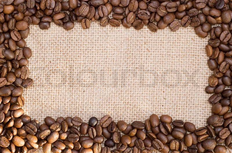 Coffee frame on over sackcloth material, stock photo