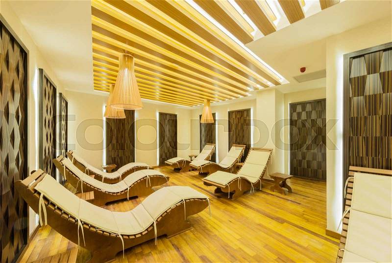 Spa room with many beds, stock photo